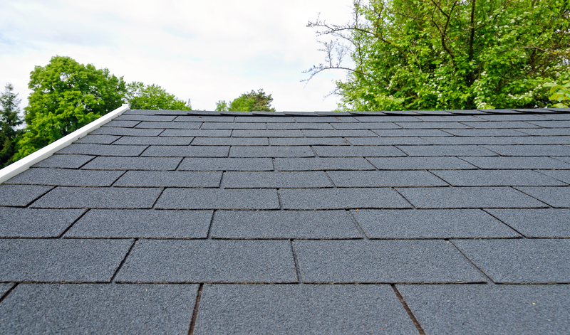 Dach mit schwarzen Teerschindeln; roof with black bitumen roof shingle